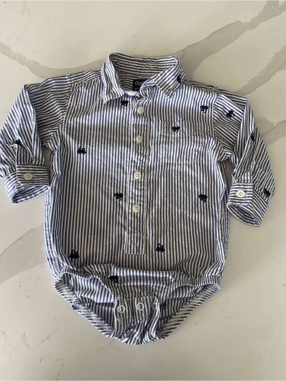 OshKosh B'gosh 90’s y2k Striped Cho Cho train embroidered Cotton Bodysuit 18M